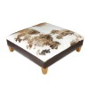 The Field Nguni cowhide ottoman, footstool, cowhide furniture, handmade, interiors, home decor, cowhide furniture leather brown white tricolour bespoke furniture, ottomans.