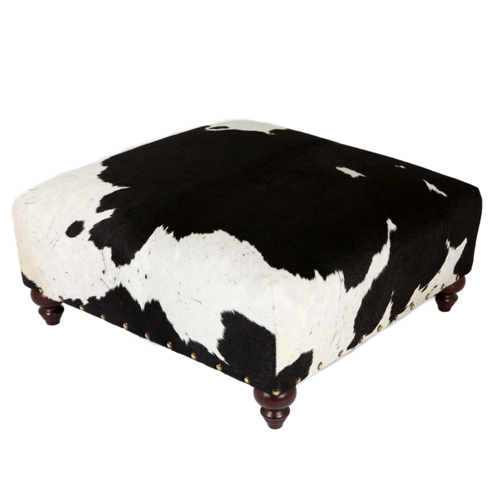 cowhide ottoman, cowhide footstool, bespoke furniture, sustainably sourced furniture, luxury interiors, interior design, Nguni