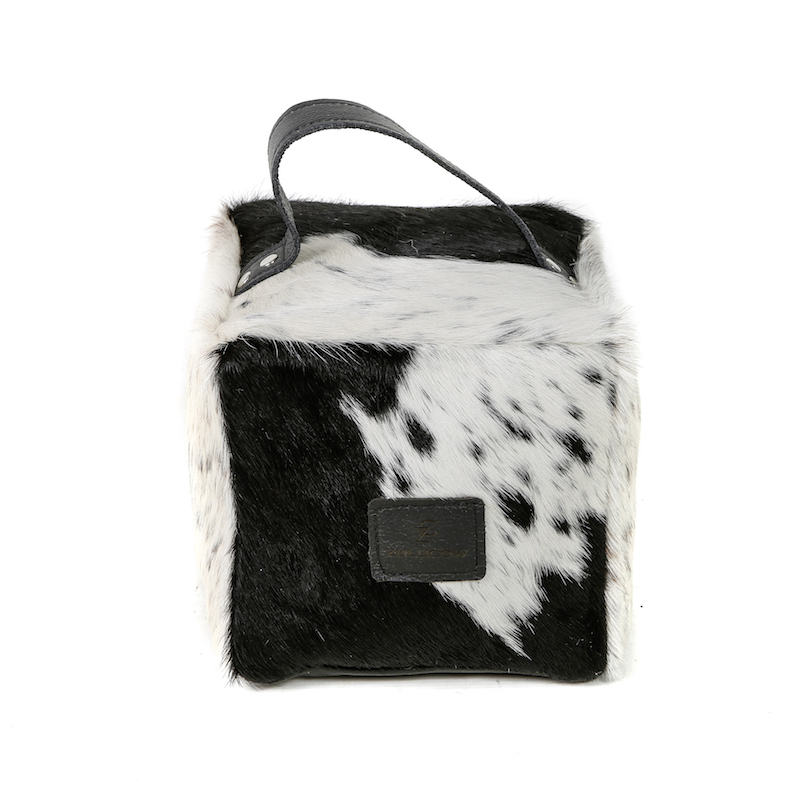 Zulucow Nguni ethically and sustainably sourced cowhide door stop, black and white door stop, interiors, home accessories, christmas unisex presents