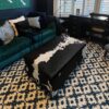 cowhide ottoman in a london livingroom