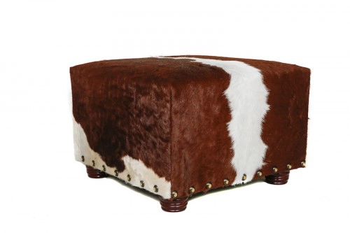bespoke furniture, sustainable interiors, handmade furniture, cowhide otttoman, cowhide footstool, sustainable furniture, ethically made, classic style furniture, animal print, Nguni cowhide ottoman