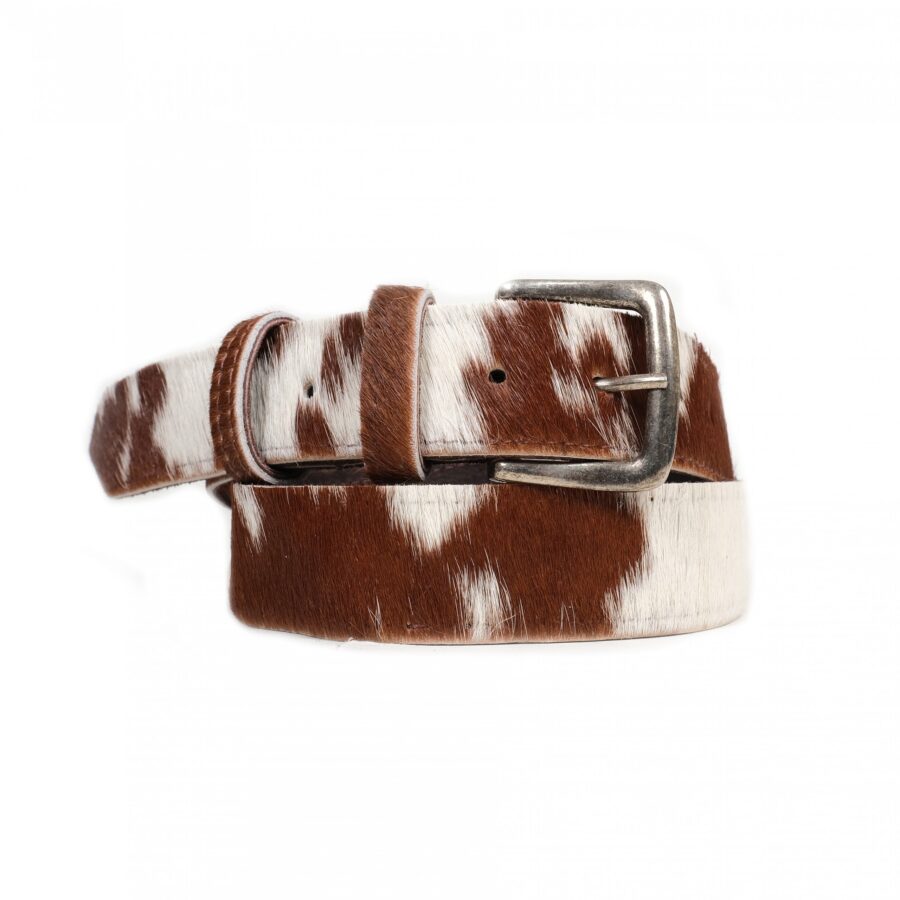 cowhide belts, brown and white belts, fashion accessories, ethically made belts, artisan-made