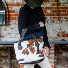 Womens cowhide tote bag, leather handbag, handmade, sustainable, ethical