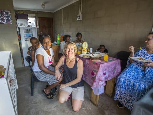 Dinner with the Zulu ladies and their daughters in South Africa