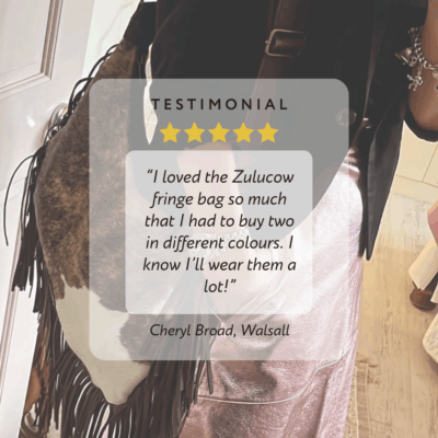Boho fringe bag by Zulucow – cowhide shoulder bag with western and festival vibes