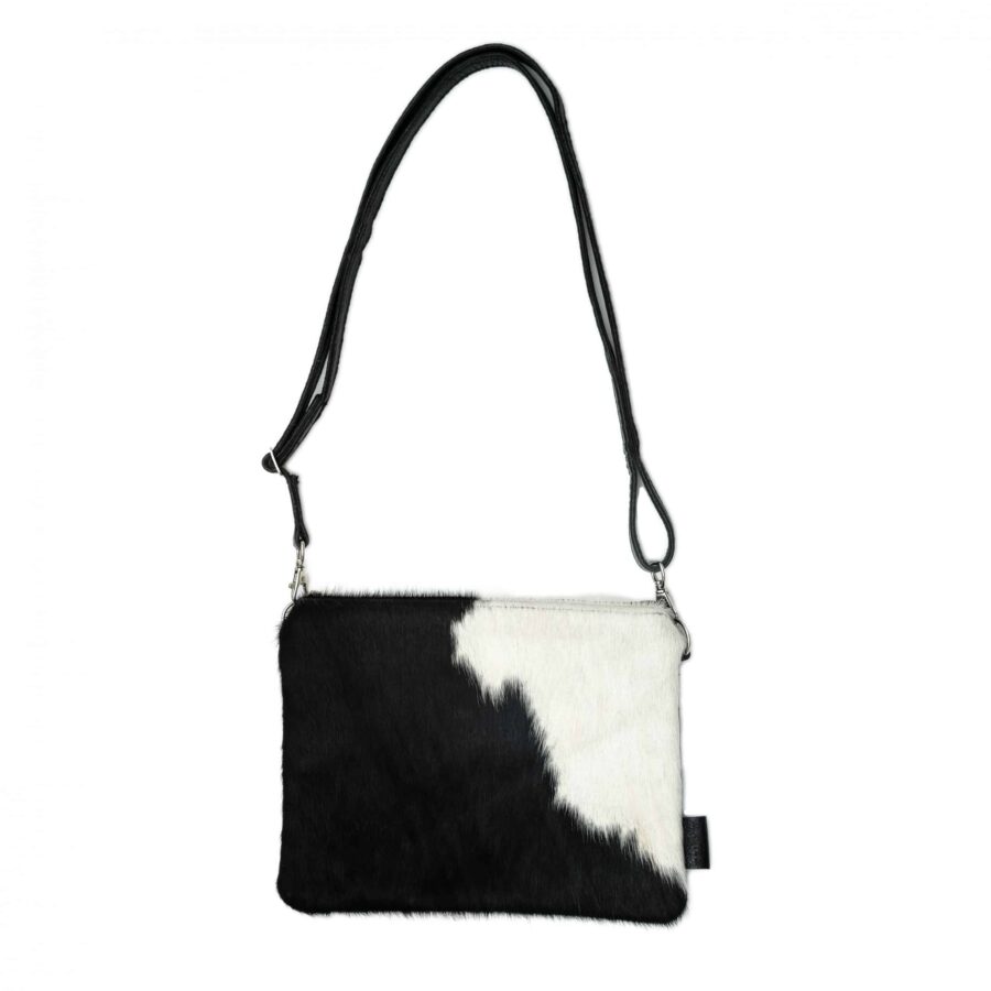 cowhide bag, clutch, artisan made, ethically made, black & white copy