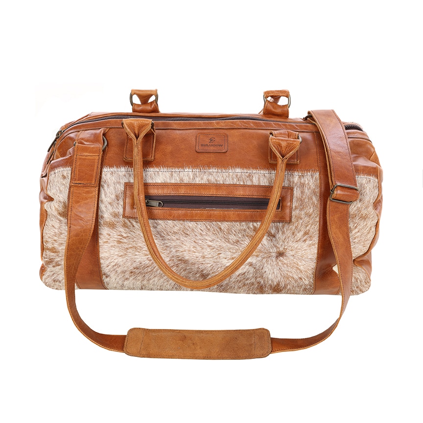 Tan cowhide weekend bag, hand-made, ethically-made, travel bag, hold-all, cabin luggage, weekendbag, travelbag