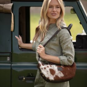 cowhide sling bag in natural Nguni cowprint