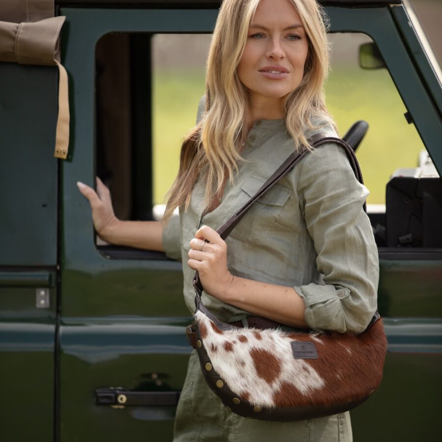 cowhide sling bag in natural Nguni cowprint