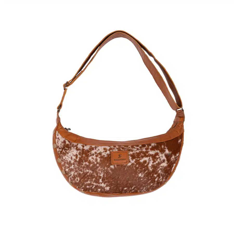 cowhide bag, leather bag, sling bag, cowhide purse, natural leather bag, handmade bag, tan leather, artisan-made bag, moon bag