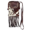 Boho mini cowhide fringe phone bag made from genuine leather with western-inspired fringe and a compact design, perfect for festivals or everyday essentials