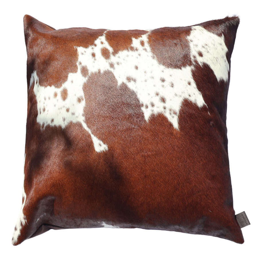 Brown and white Nguni cowhide cushion