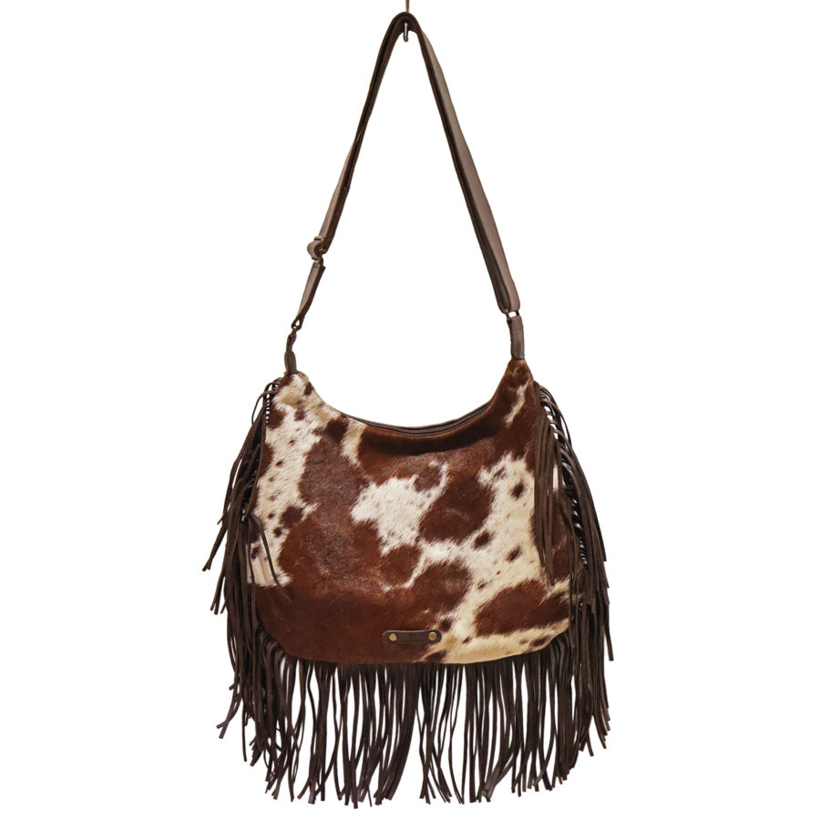 Zulucow cowhide fringe bag made from natural cowhide with long leather tassels and handcrafted design
