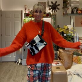 Cowhide belt bag with adjustable leather strap