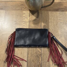 cowhide black and white red fringes, cowhide western purse