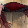 cowhide black and white red fringes, cowhide western purse with red suede lining