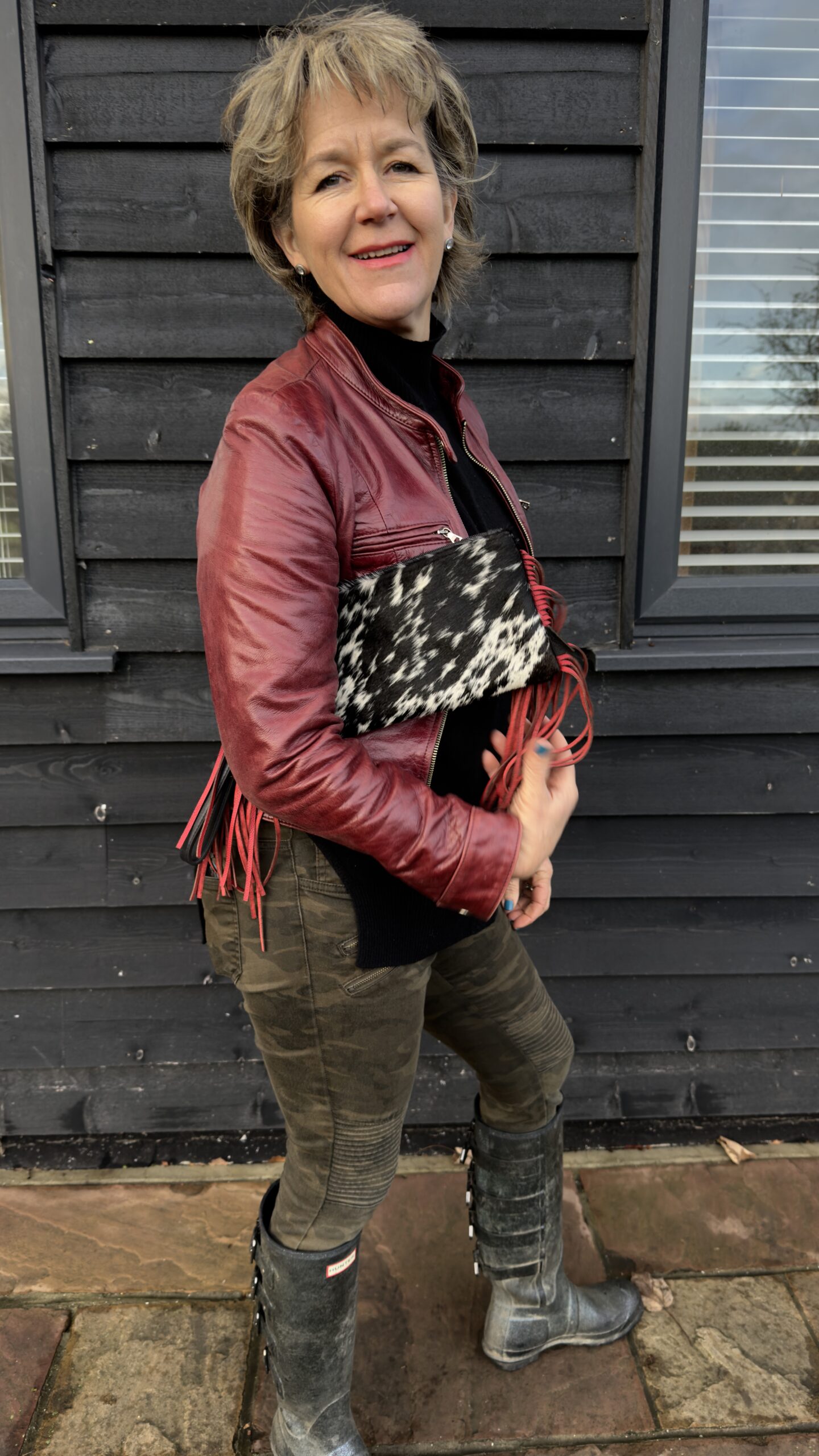 cowhide black and white red fringes, cowhide western purse