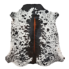 Dramatic, Real Nguni cowhide rug with striking tricolour black and white with copper flash markings, sustainably-sourced South Africa